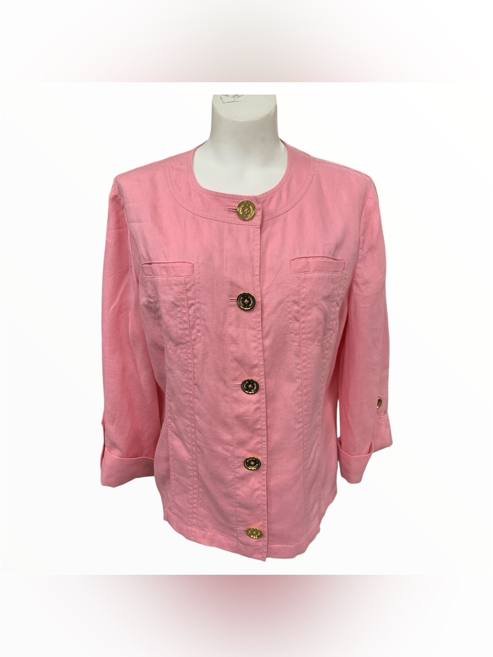Jones New York Pink Round-Neck Button Jacket Size L